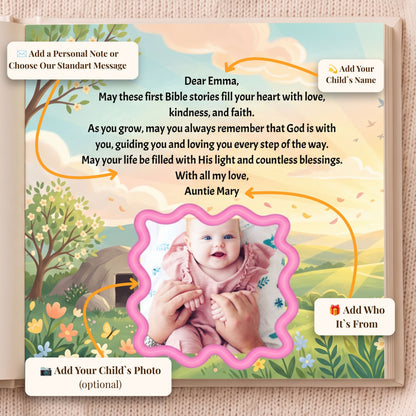 Christian First Bible Book with Name, Personalized Baby Storybook, Baptism Gift for Boy or Girl