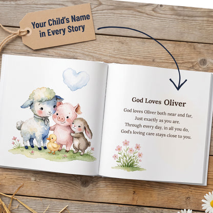 Custom Christian Baby Book with Name, God Loves You Bible Storybook