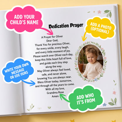 Personalized Christian Prayer Book with Name, Baby Dedication Keepsake