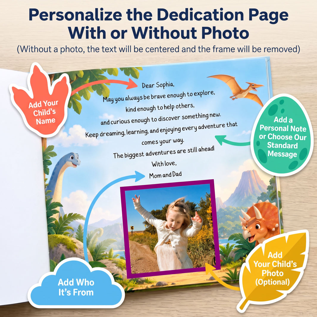 Personalized Dinosaur Adventure Book, Custom Kids Story with Name and Character