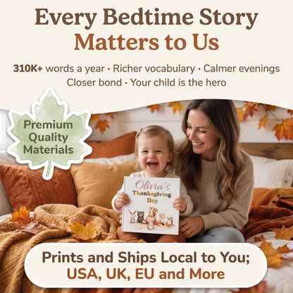 Personalized Fall Storybook for Toddler, Custom Name Thanksgiving Book