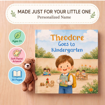 Personalized First Day of Kindergarten Book, Custom Name Story Gift