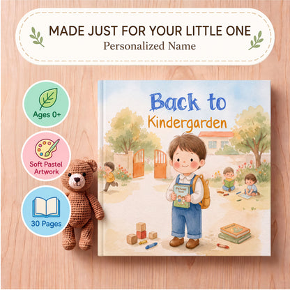 Personalized Back to Kindergarten Book, Custom Name Back to School Story