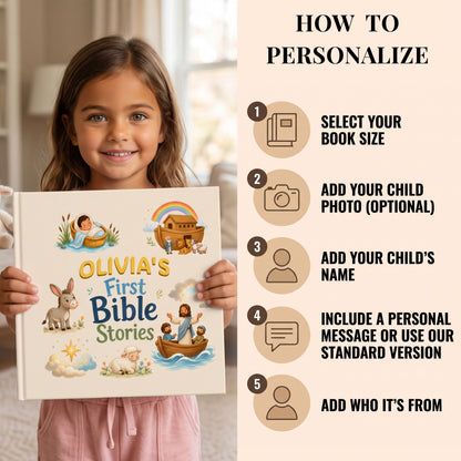 Personalized First Bible Stories Book with Name, Christian Baby Book