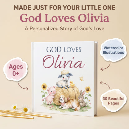 Custom Christian Baby Book with Name, God Loves You Bible Storybook