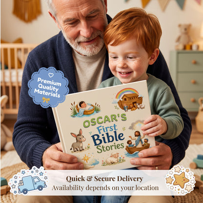 Personalized First Bible Stories Book with Name, Christian Baby Book
