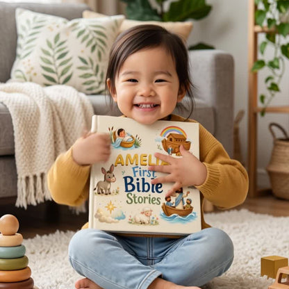 Personalized First Bible Stories Book with Name, Christian Baby Book