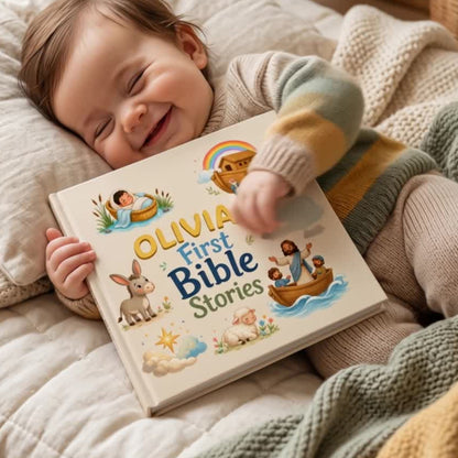 Personalized First Bible Stories Book with Name, Christian Baby Book