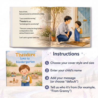 Personalized First Day of Kindergarten Book, Custom Name Story Gift