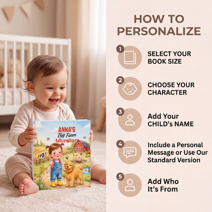 Personalized Farm Adventure Book, Custom Name Story, Toddler Birthday Gift (Hardcover)