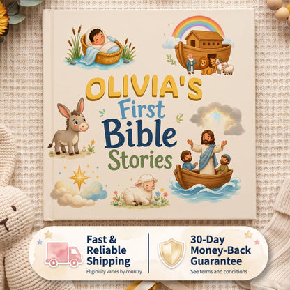 Personalized First Bible Stories Book with Name, Christian Baby Book