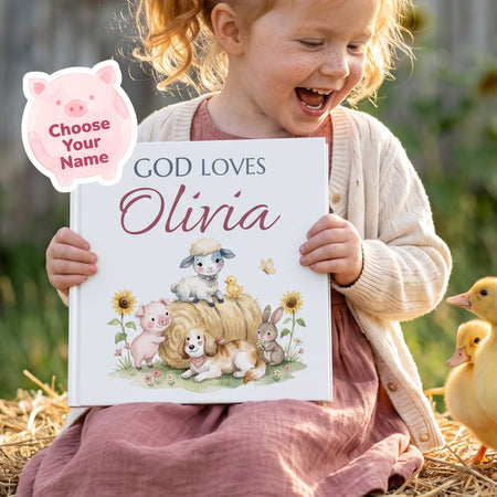Custom Christian Baby Book with Name, God Loves You Bible Storybook