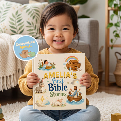 Personalized First Bible Stories Book with Name, Christian Baby Book