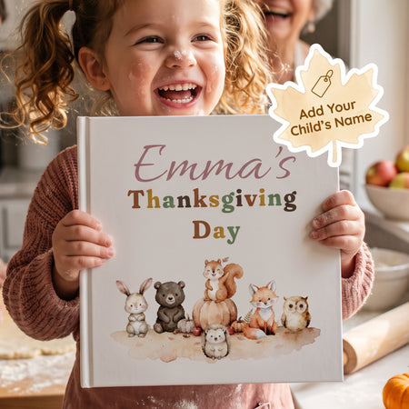 Baby Thanksgiving Personalized Book, Custom Name Woodland Storybook