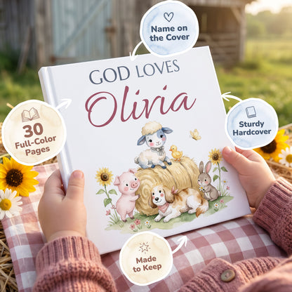 Custom Christian Baby Book with Name, God Loves You Bible Storybook
