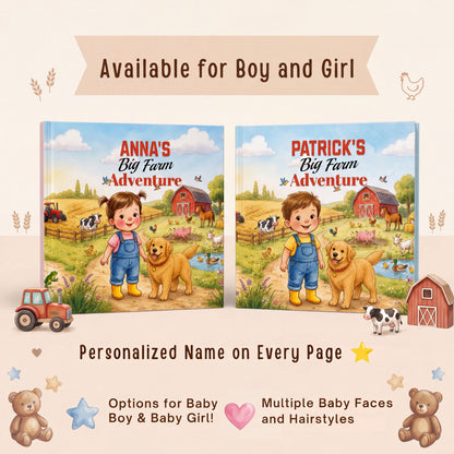 Personalized Farm Adventure Book, Custom Name Story, Toddler Birthday Gift (Hardcover)