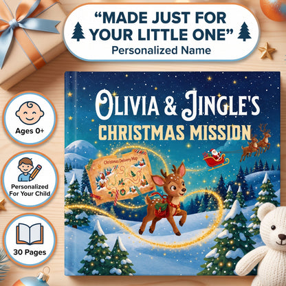 Baby First Christmas Personalized Book, Custom Name Christmas Adventure