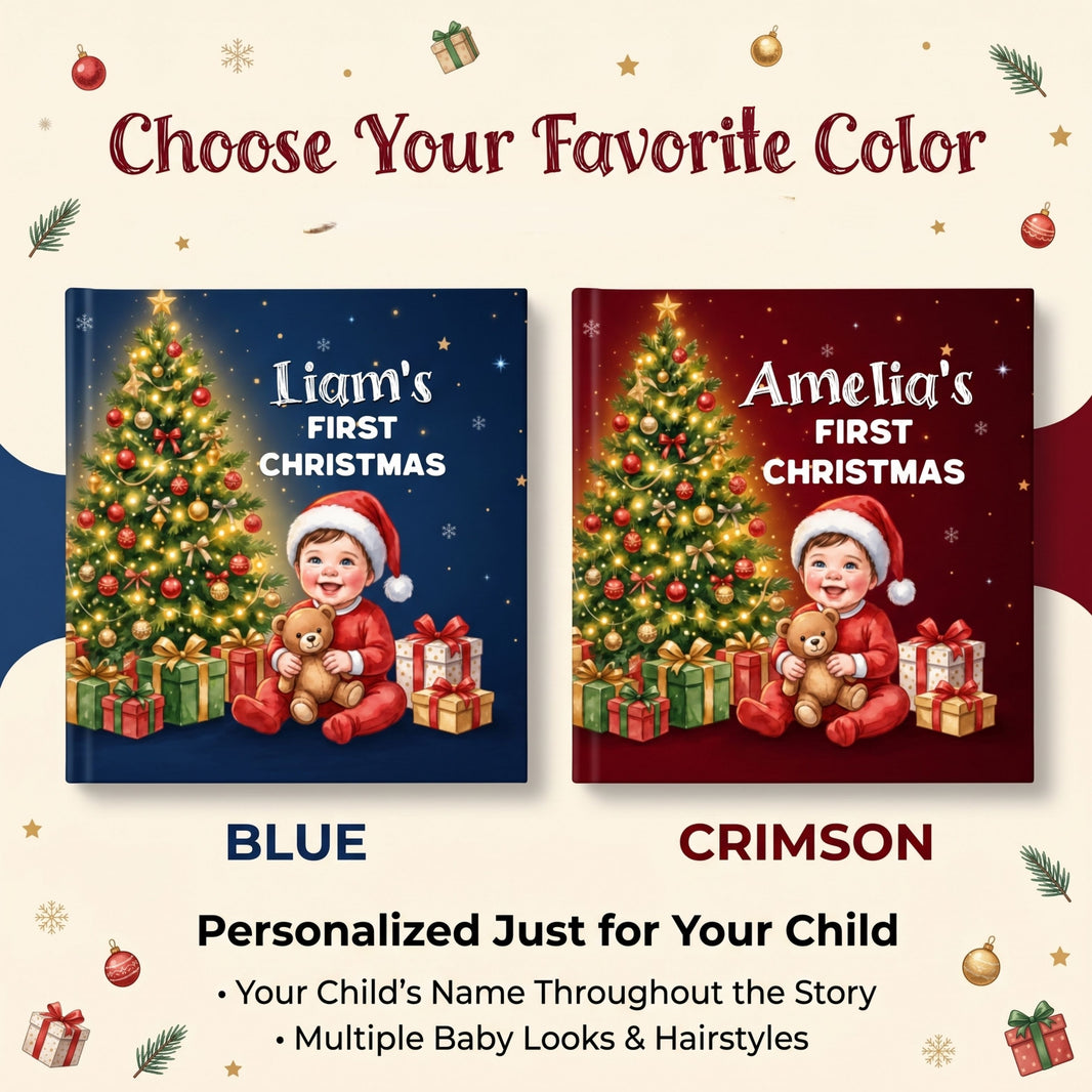 First Christmas Personalized Baby Book, Custom Name Christmas Storybook