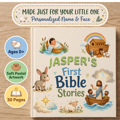 Personalized First Bible Stories Book with Name, Christian Baby Book
