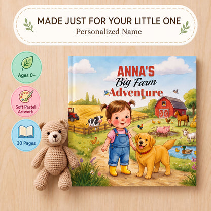 Personalized Farm Adventure Book, Custom Name Story, Toddler Birthday Gift (Hardcover)