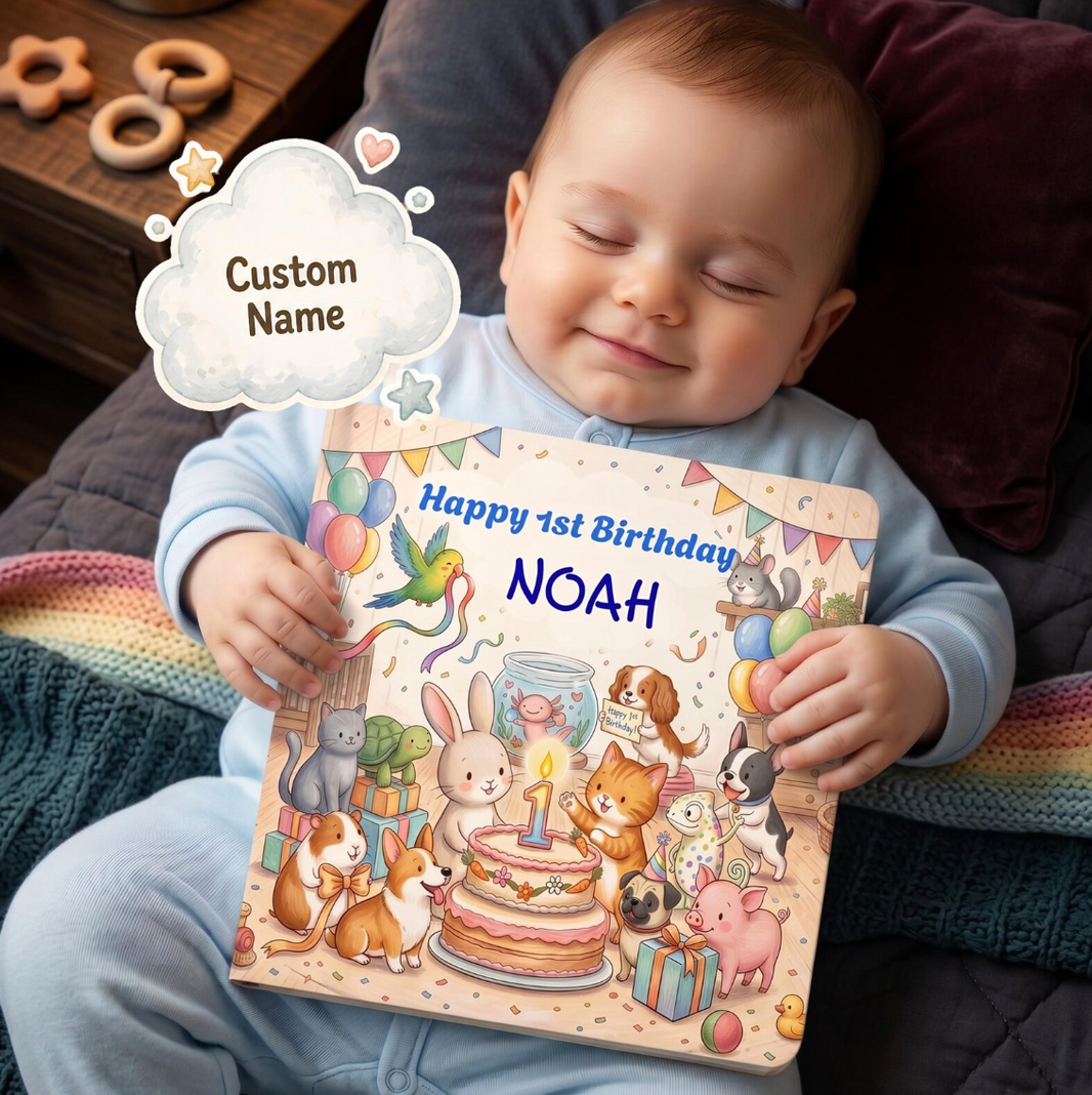 First Birthday Personalized Book, Custom Name Baby Animal Story