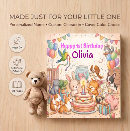 Personalized First Birthday Book, Custom Baby Animal Story
