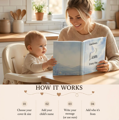 Personalized Christian Baby Book, Christening Keepsake, God Loves You Story with Name, Baptism Gift