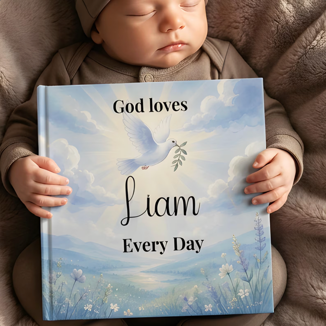 Personalized Christian Baby Book, Christening Keepsake, God Loves You Story with Name, Baptism Gift