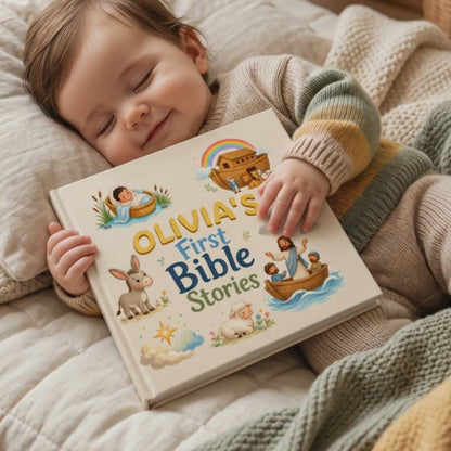 Personalized First Bible Stories Book with Name, Christian Baby Book