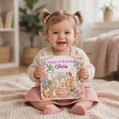 Personalized First Birthday Book, Custom Baby Animal Story