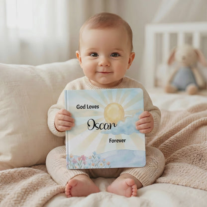 Personalized Christian Baby Book, Christening Keepsake, God Loves You Story with Name, Baptism Gift