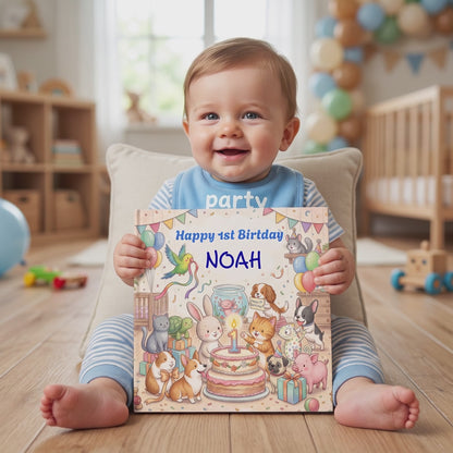 First Birthday Personalized Book, Custom Name Baby Animal Story