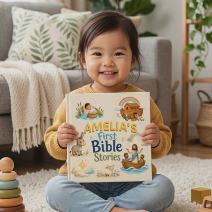 Personalized First Bible Stories Book with Name, Christian Baby Book